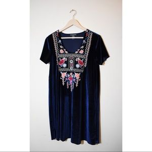 Chelsea & Theodore Mini Velvet Blue Dress